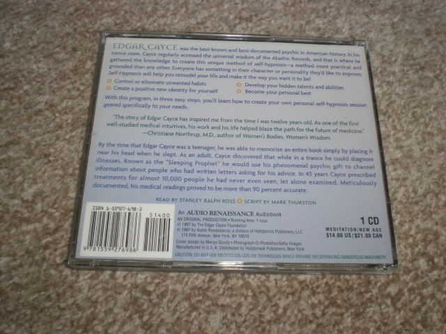 Edgar Cayce Self Hypnosis CD Disc is Flawless Like new condition