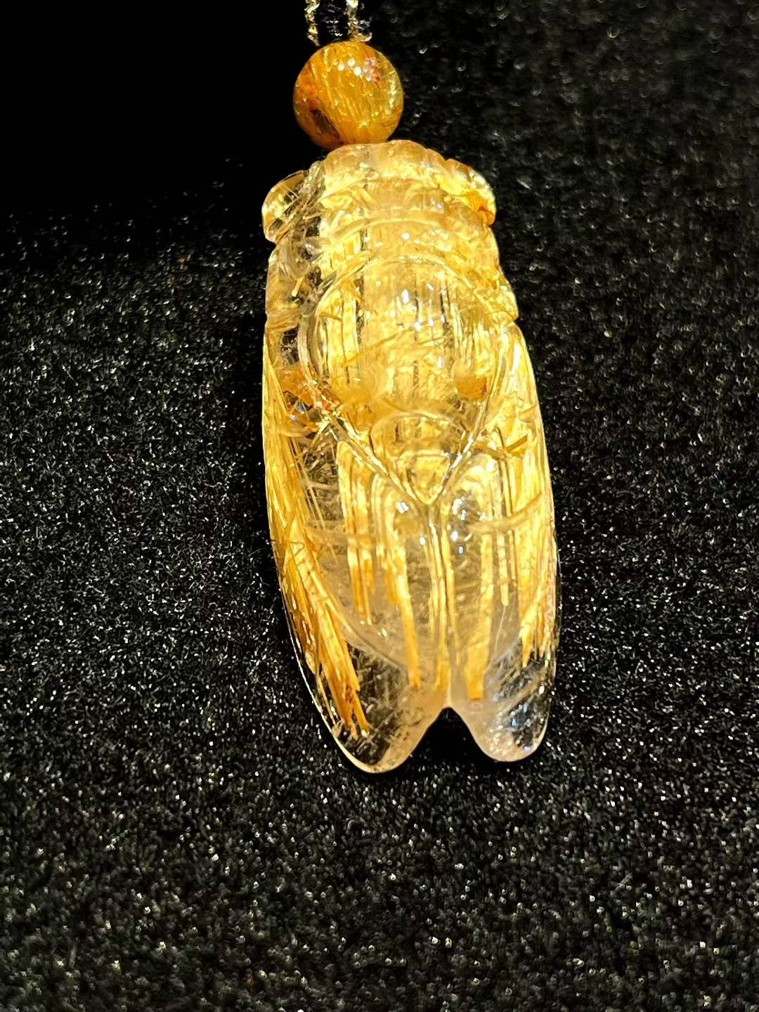 33*14*9mm A++ Natural Gold Rutilated Quartz Titanium Crystal Pendant 1pc