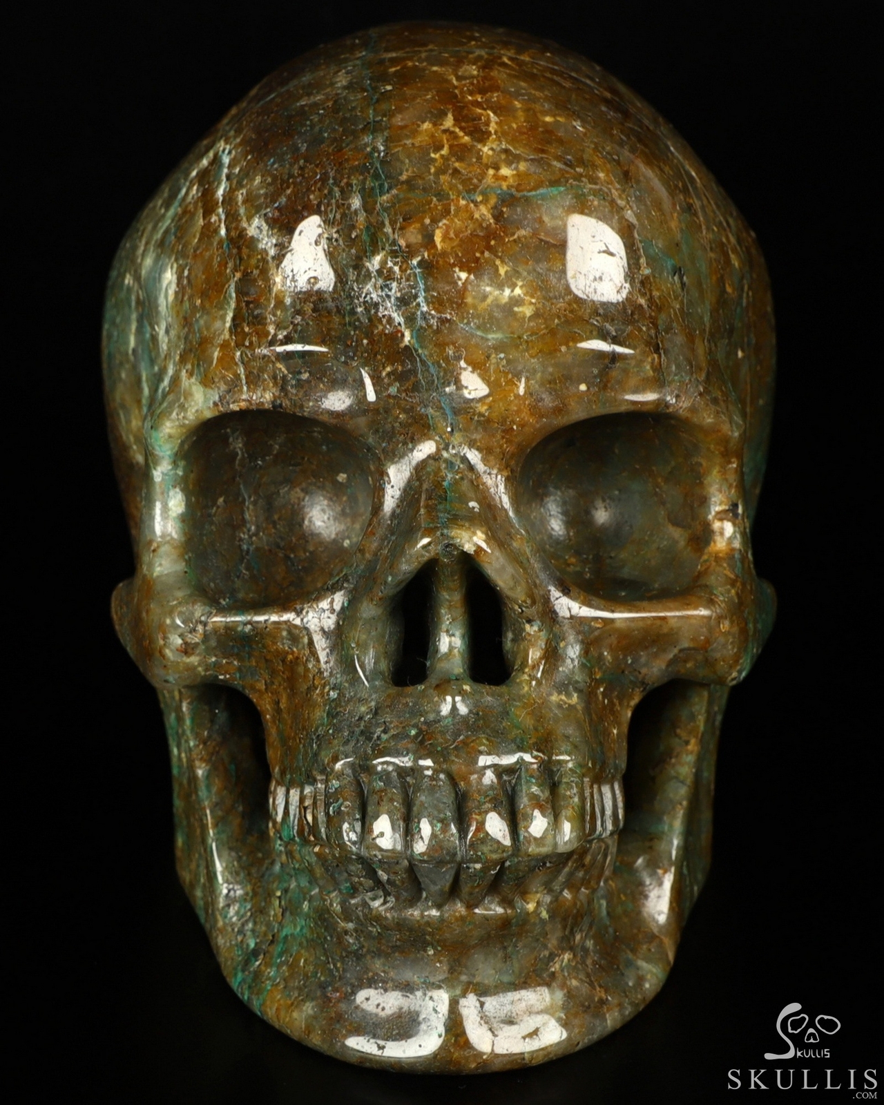 7.0″ Chrysocolla Carved Crystal Skull, Realistic