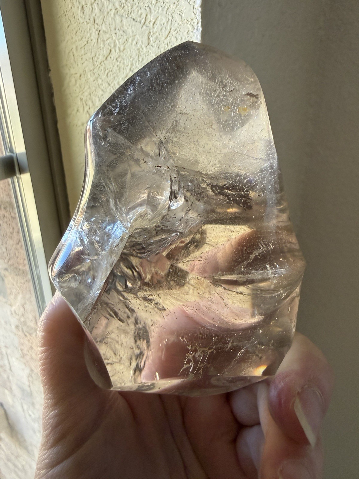 1lb 3.5oz Smokey Quartz Crystal Flame Polished Freeform Translucent 4inch Tall