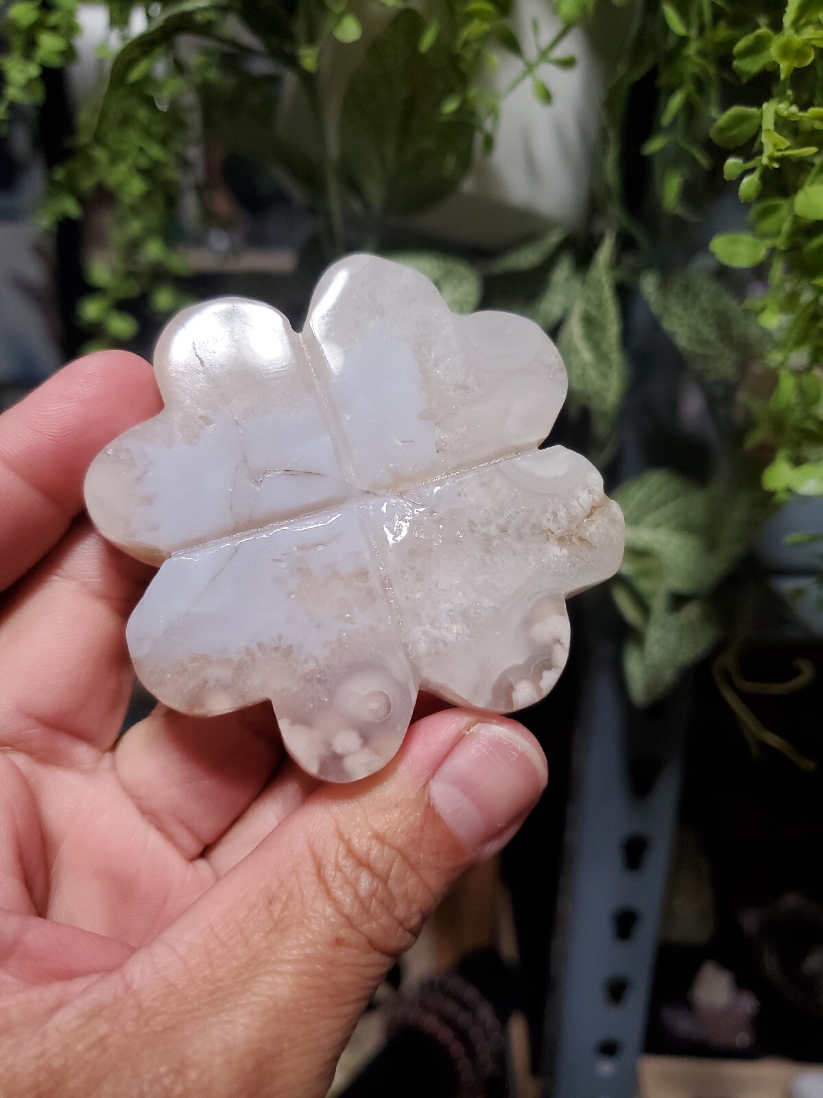 104g Natural Flower Agate Four-leaf Clover Crystal Quartz BIN W