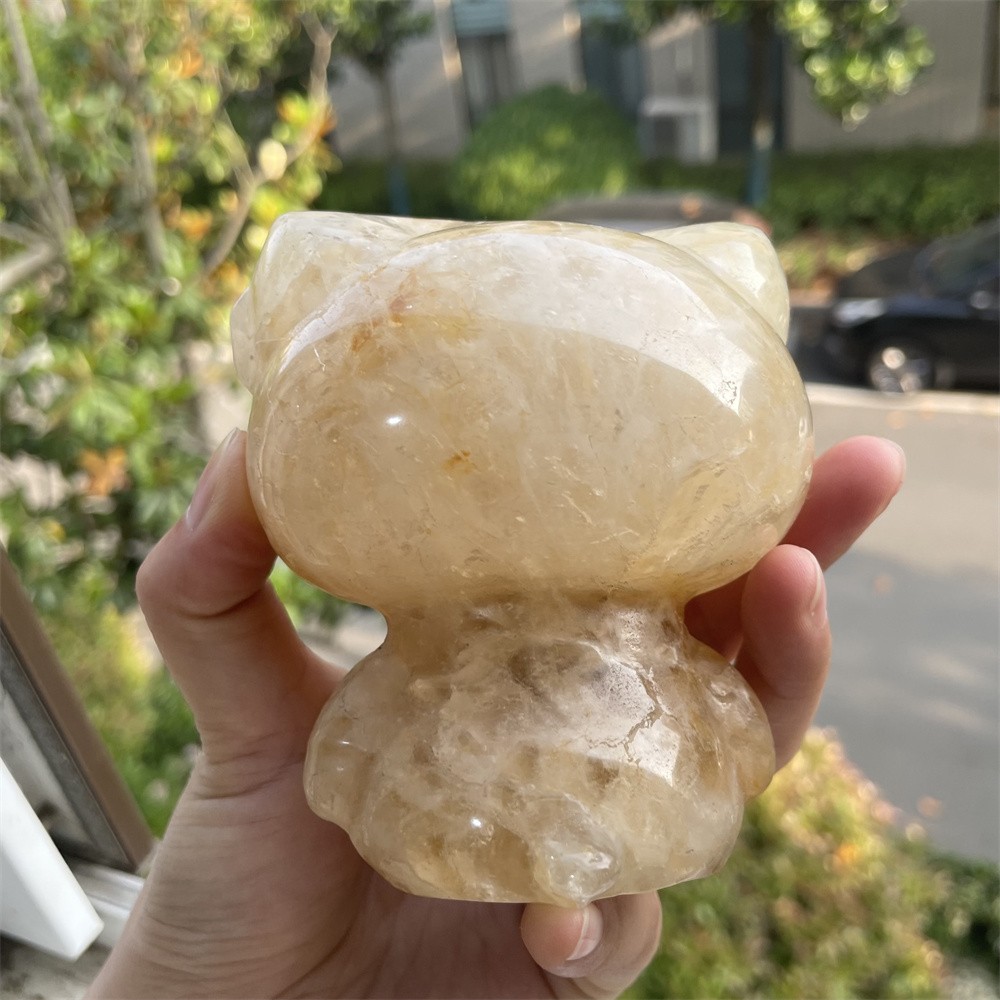 1.4LB 3.7″Natural Golden Healer Kiity Cat Statue Crystal Reiki Carving Decor
