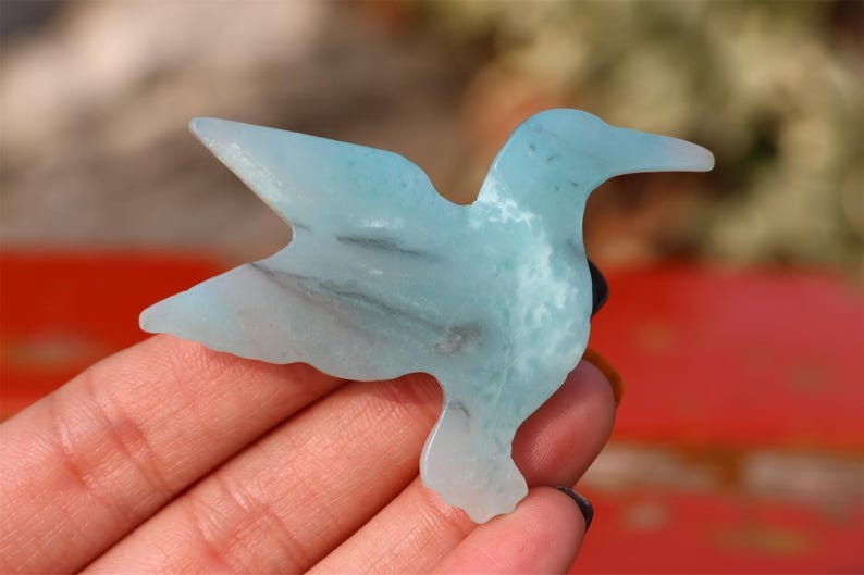 2″ Natural amazonite hummingbird Hand Carved Reiki Crystal Figurine Heal gift 1x