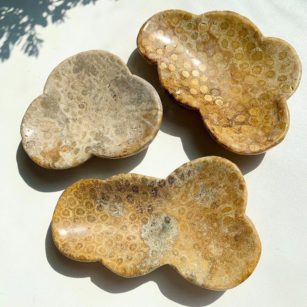 100-200G Natural Crystal Coral Jade Freeform Polished Bowl Home Office Decor