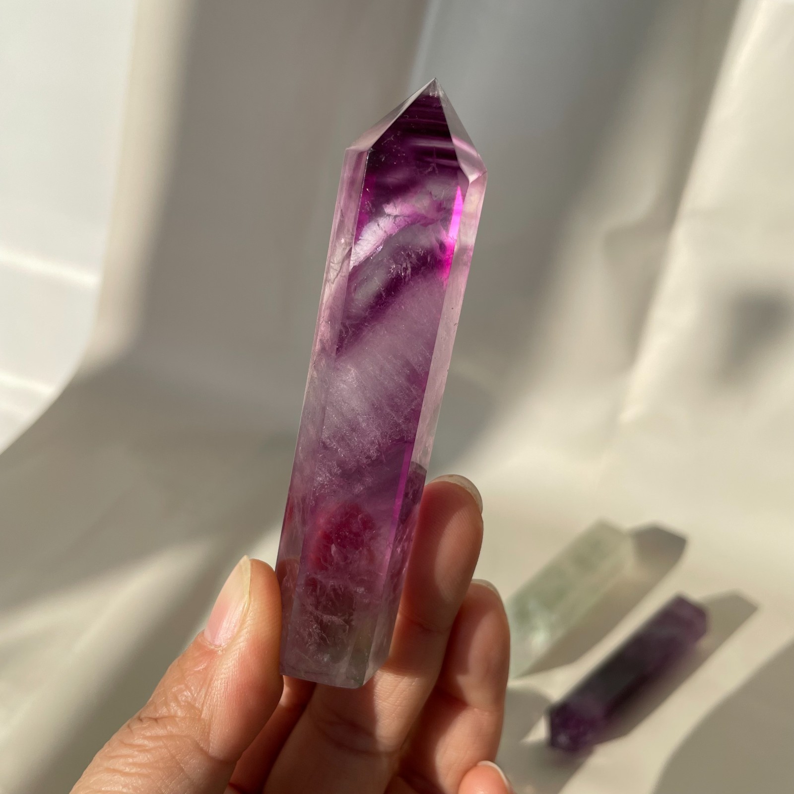 1LB Natural colourful luorite quartz obelisk crystal wand point healing random