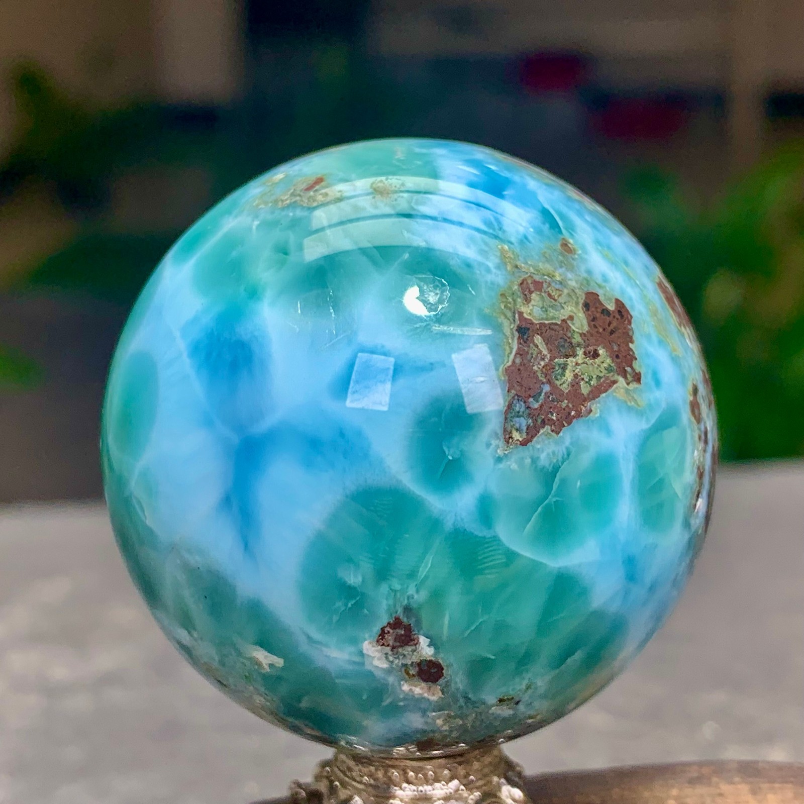 104G Natural larimar Gorgeous rough Crystal Sphere Ball Healing