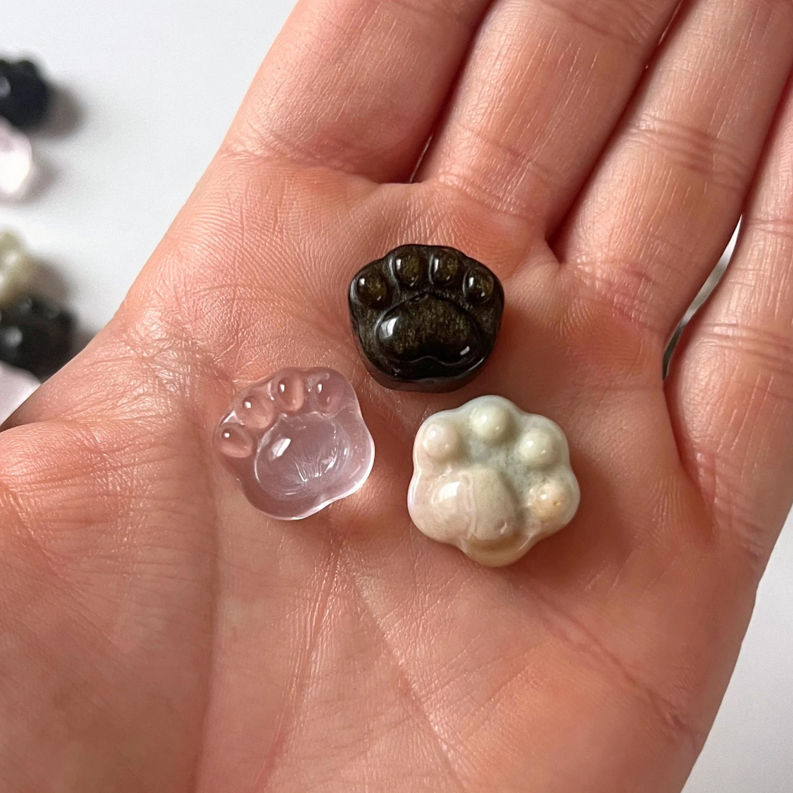 Mini Paw Print Carving | Rose Quartz | Obsidian | Flower Agate | Cat Dog Lover