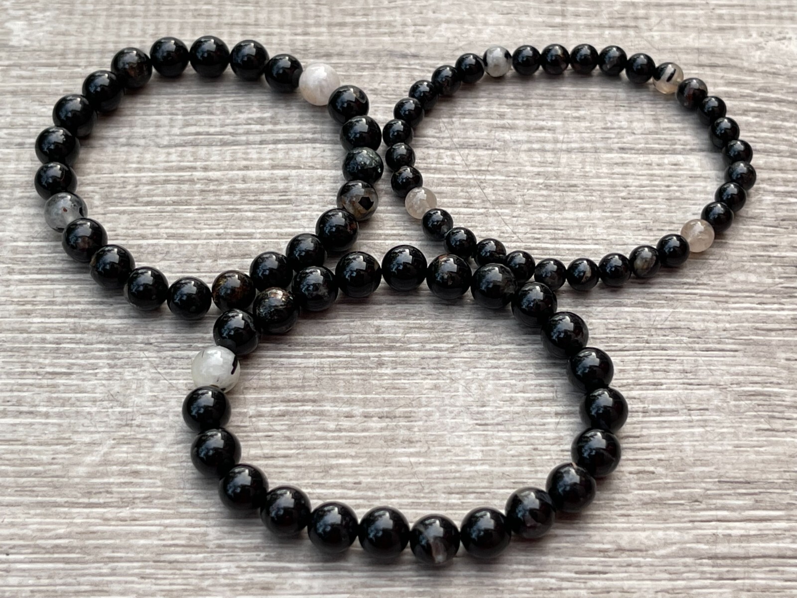 Grade A++Black Tourmaline Quartz Crystal Bead Bracelet,Genuine Gemstone Bracelet