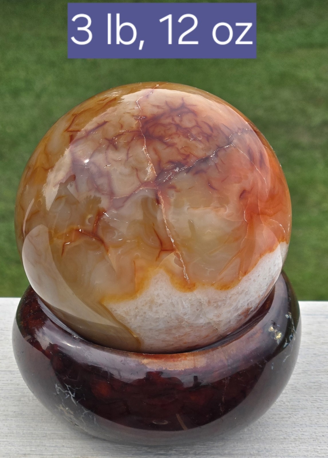 1700g [3 lb, 12 oz] NEW Carnelian Crystal Sphere with Carnelian Bowl Base. USA