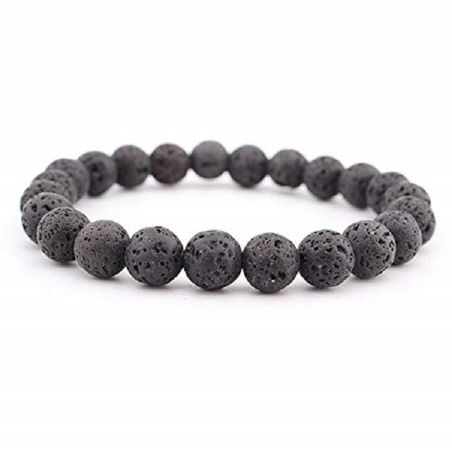 Lava stone Smooth Round Sphere Gemstone Beads Elastic Cord Bracelet 8 mm size