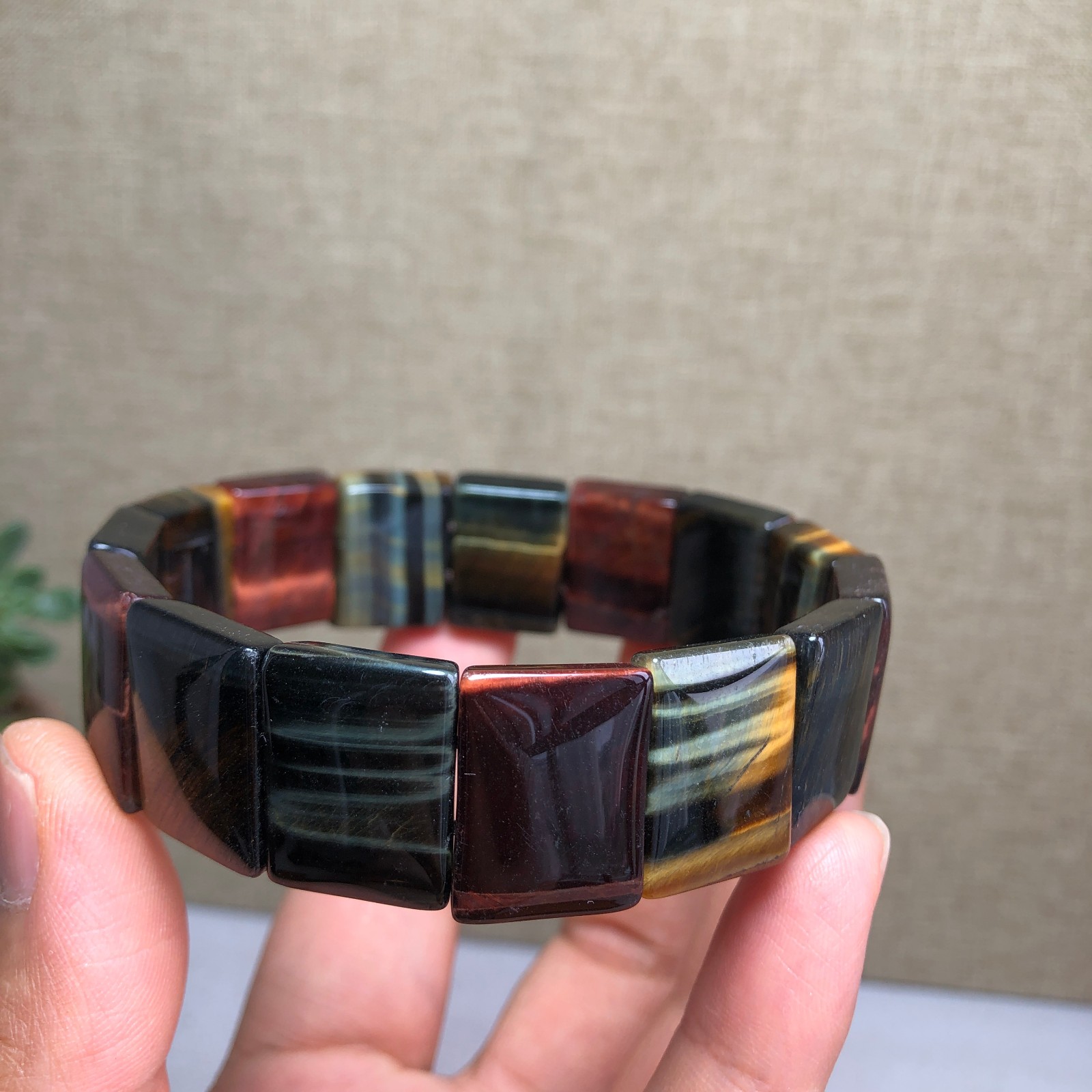 Natural Tiger’s Eye Stone Bracelet Brown Gemstone Stretch Bracelet Handmade 6158
