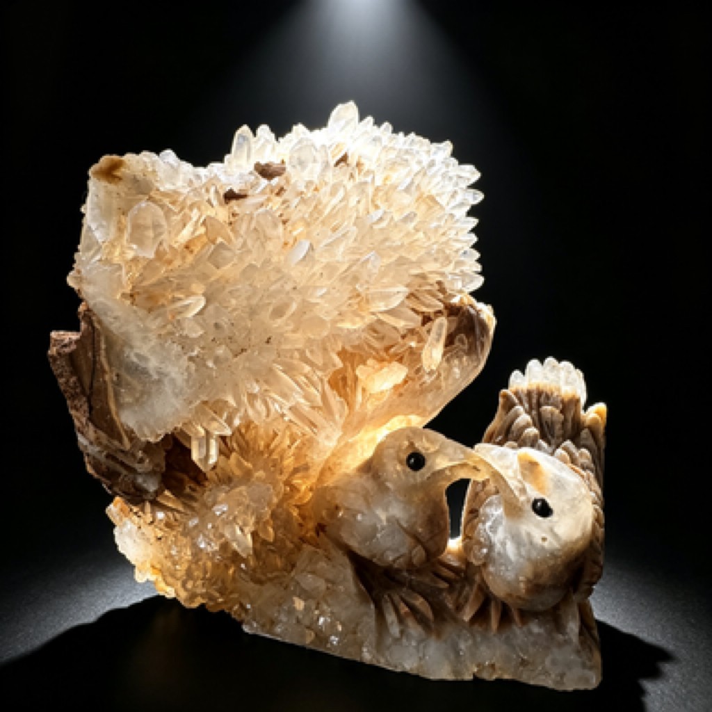 Hand Carved Crystal Cluster Bird Figurine – Natural Raw Stone Desk Decor Sculptu