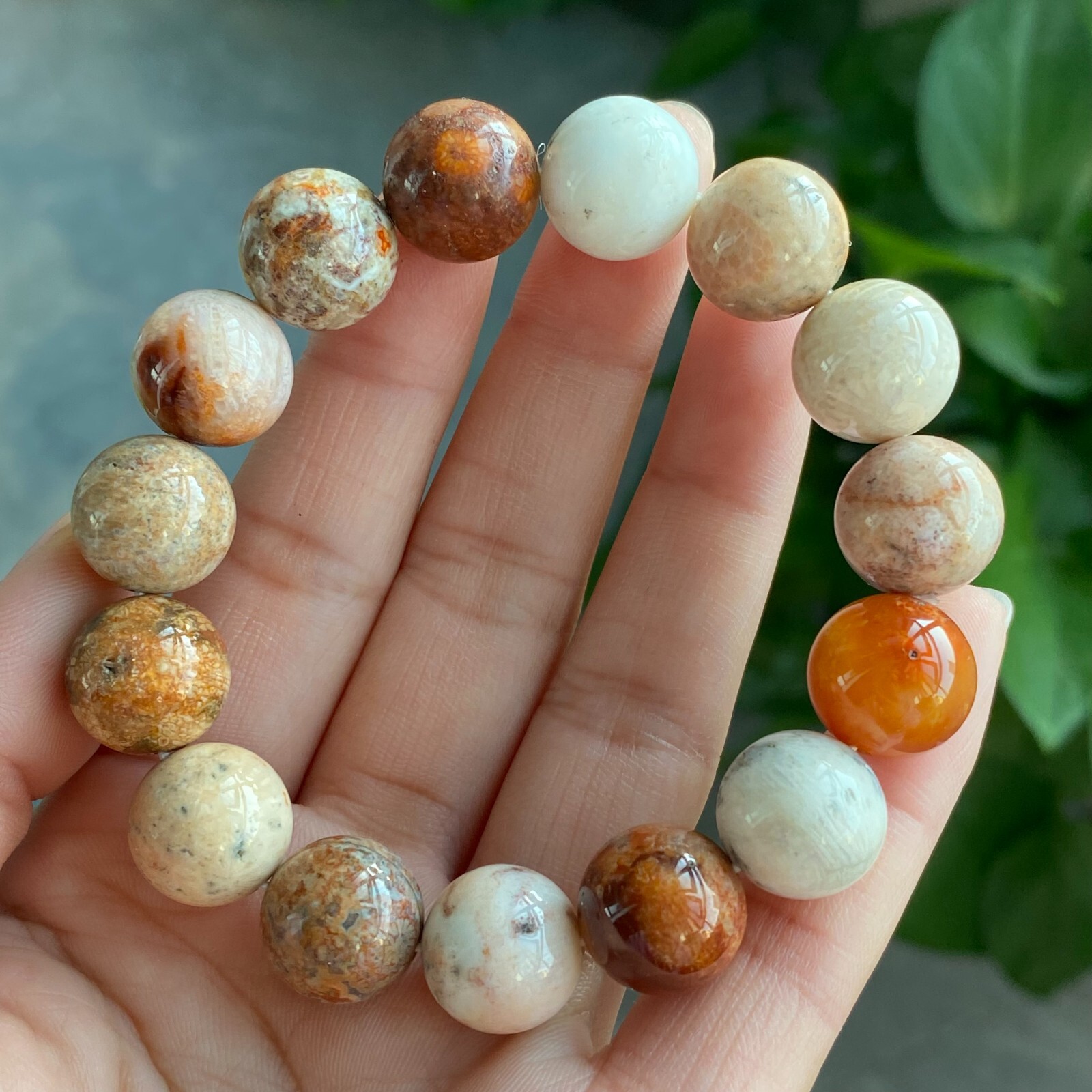 13mm Natural Orange Jade Coral Quartz Crystal Beads Bracelet AAA 1342