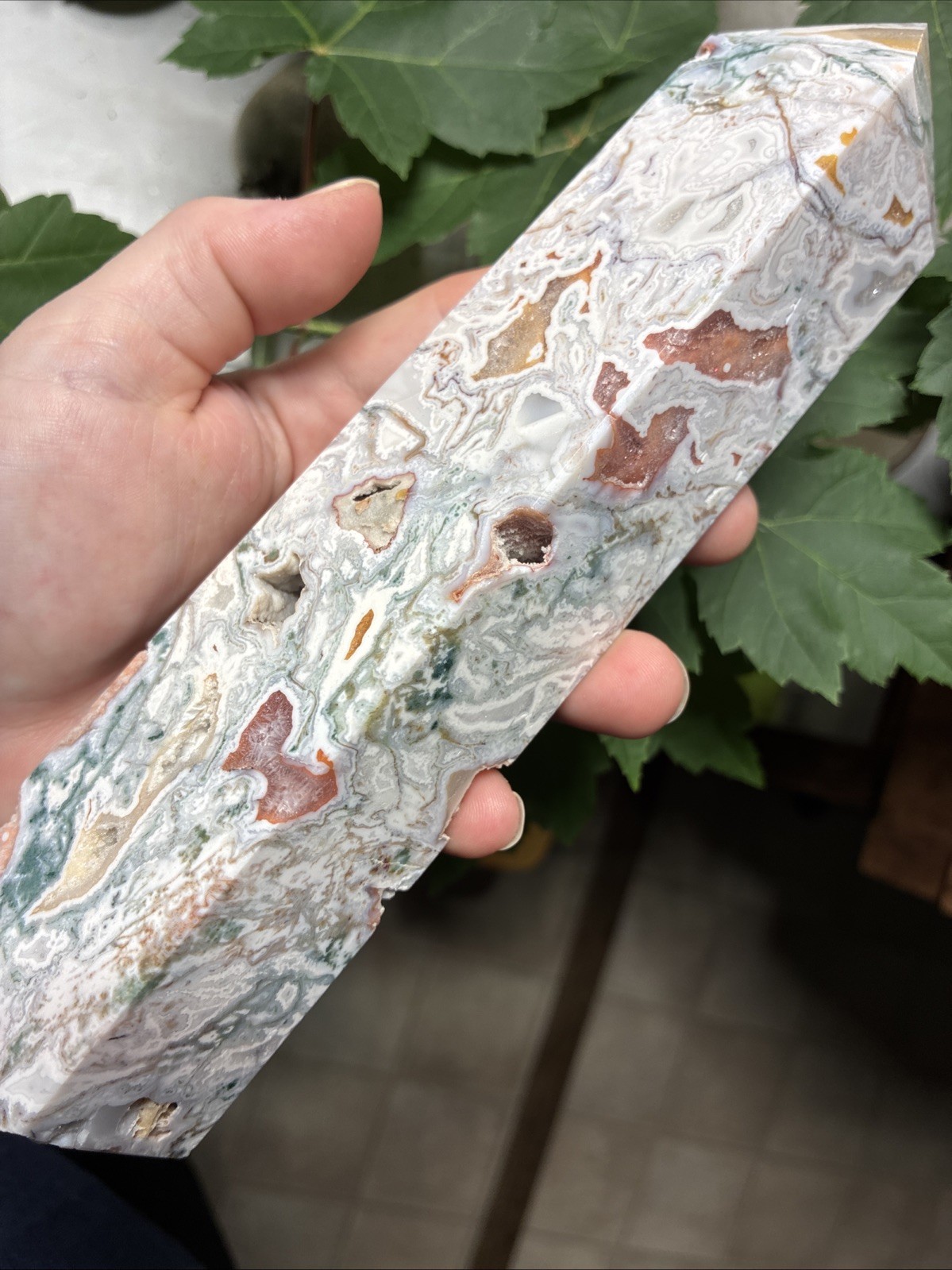 Pink Amethyst Moss Agate Tower With Stilbite