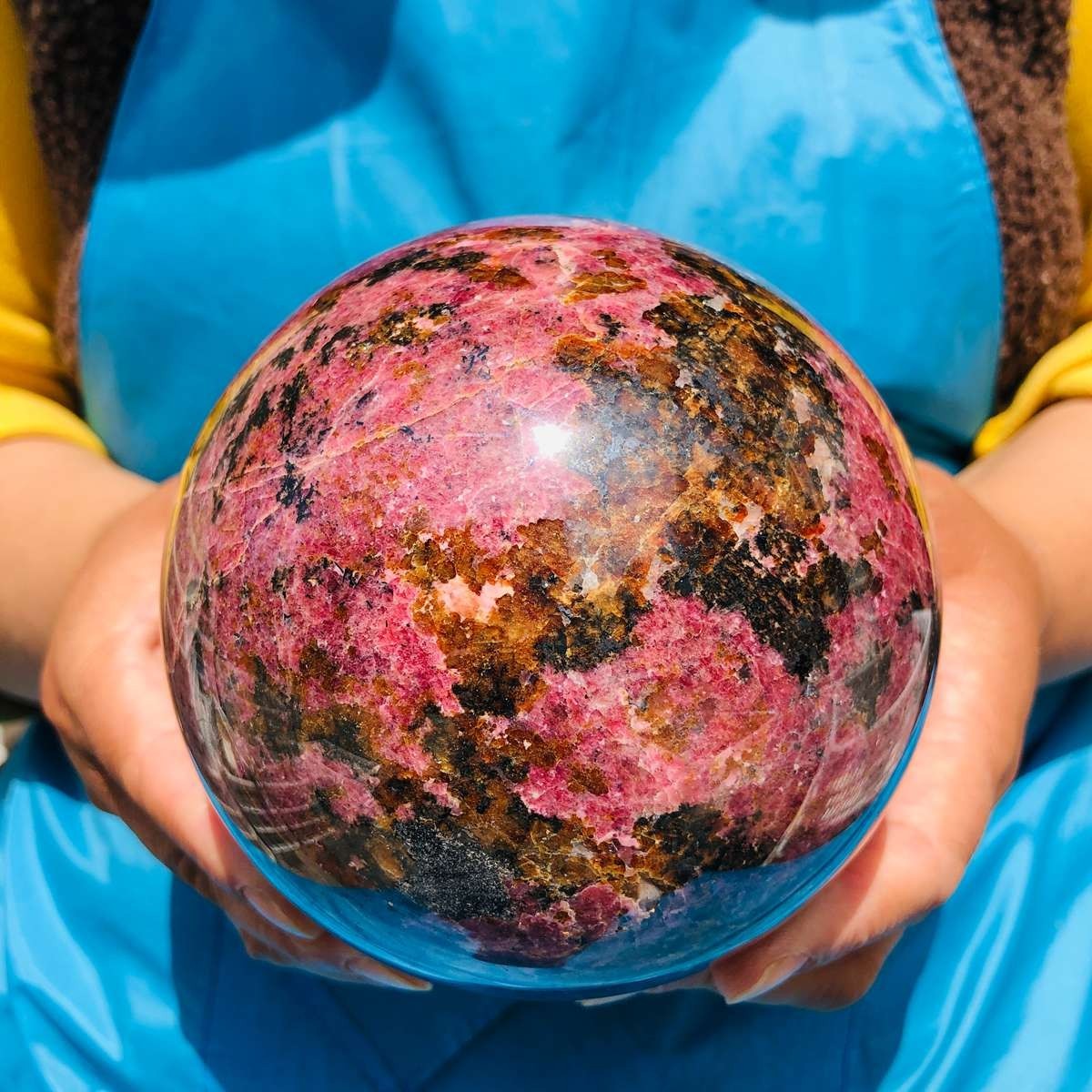 6.27 LB Natural Rhodonite Crystal Sphere Pink Black Healing Gem Stone 4778
