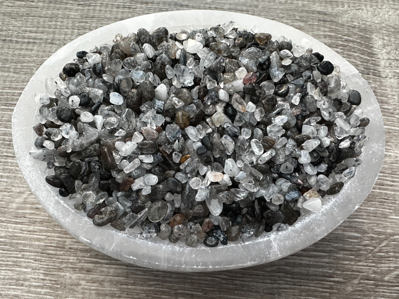 Grade A++ Black Tourmaline with Quartz Semi Tumbled Gemstone Mini Chips 3-5 mm
