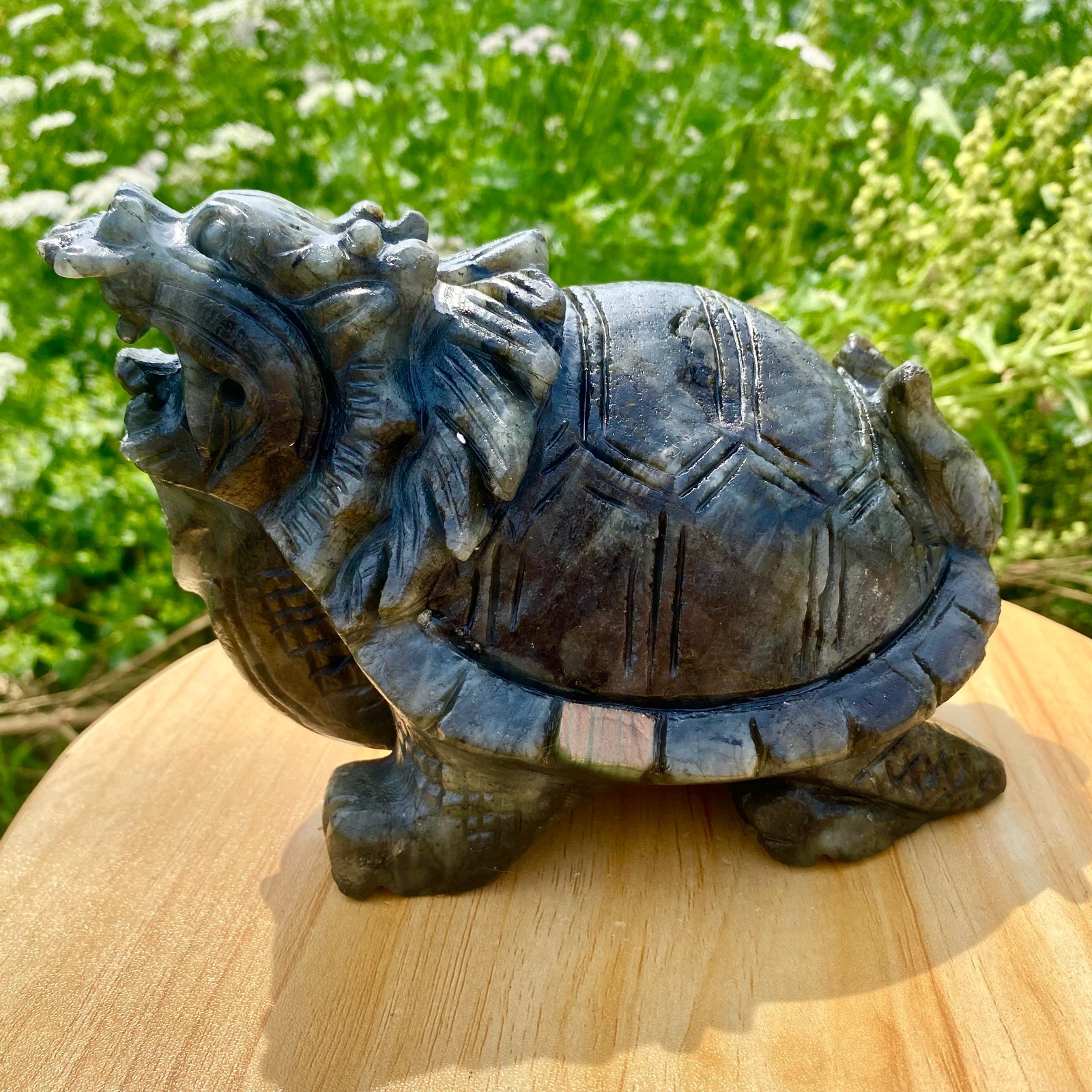 4.9LB Natural elongated quartz carved dragon turtle crystal spiritual gift decor