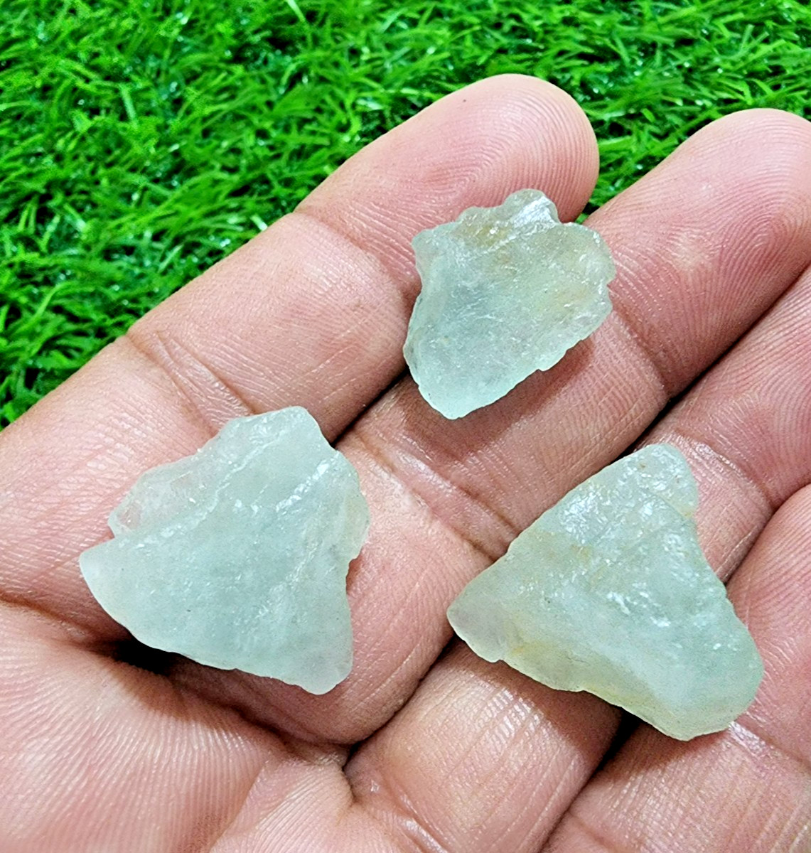 3 Pcs Large Blue Aquamarine Gemstone Rough Lot 20-22mm Aquamarine Raw Stones