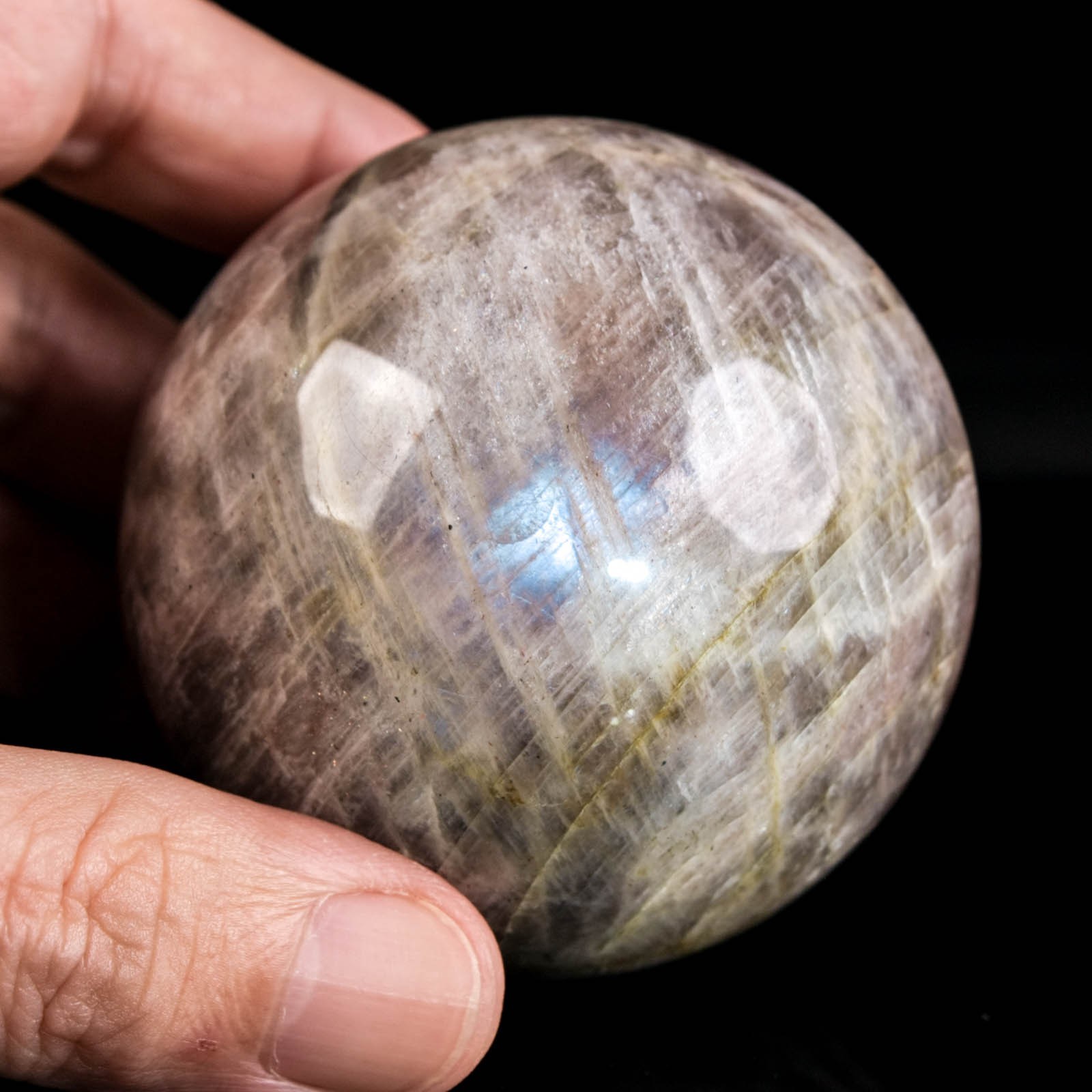 2.4″ 11.32oz Moonstone Sphere Natural Blue Flash Crystal Ball Mineral Specimen