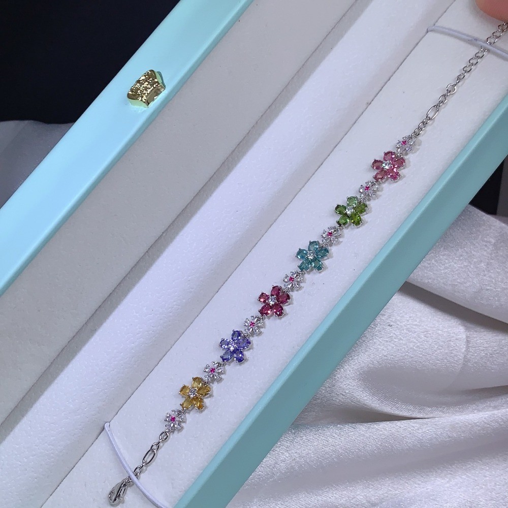 Natural Tourmaline & Tanzanite bracelet Gemstone S925 Silver Plated 18K Gold