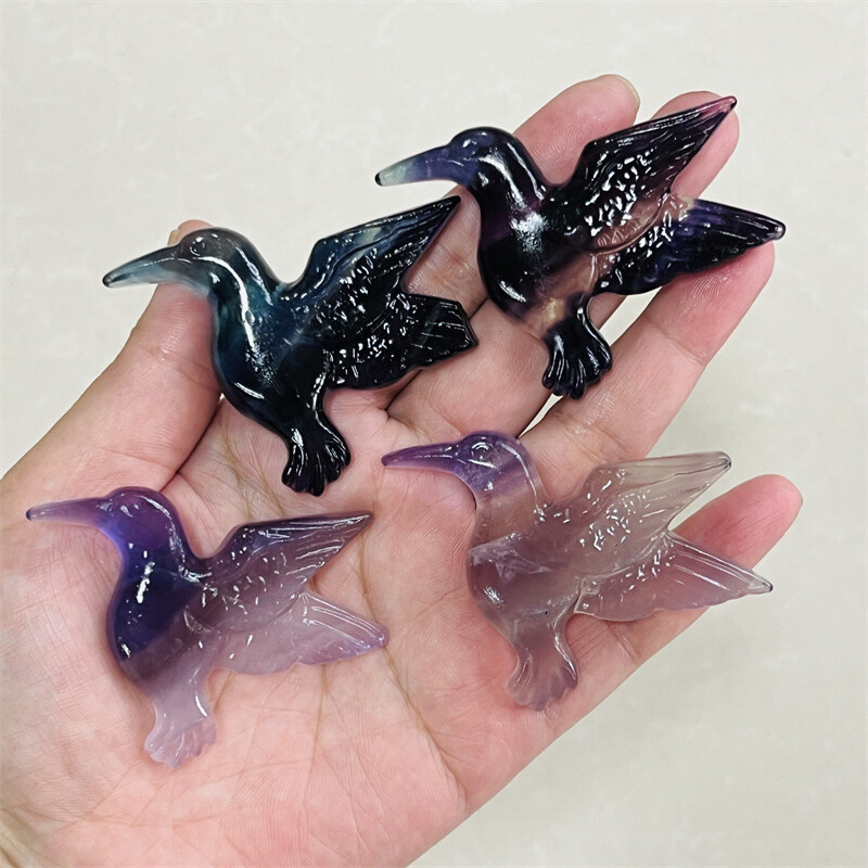 2.4″ Natural Fluorite Carved Phoenix bird Skull Quartz Crystal Skull Reiki 1PC
