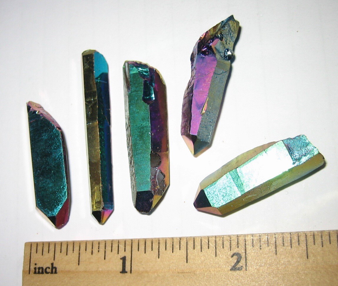 5 SMALL A+ 1″-1.6″ TITANIUM QUARTZ (TREATED IN USA) CRYSTAL POINTS ~ 18.2g *4