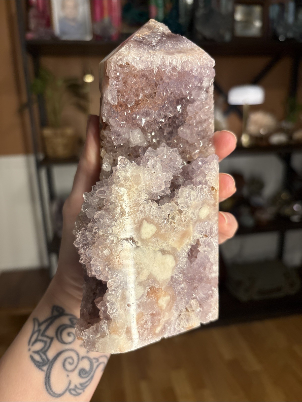 Large Pink Amethyst Druzy Tower, Lavender cluster