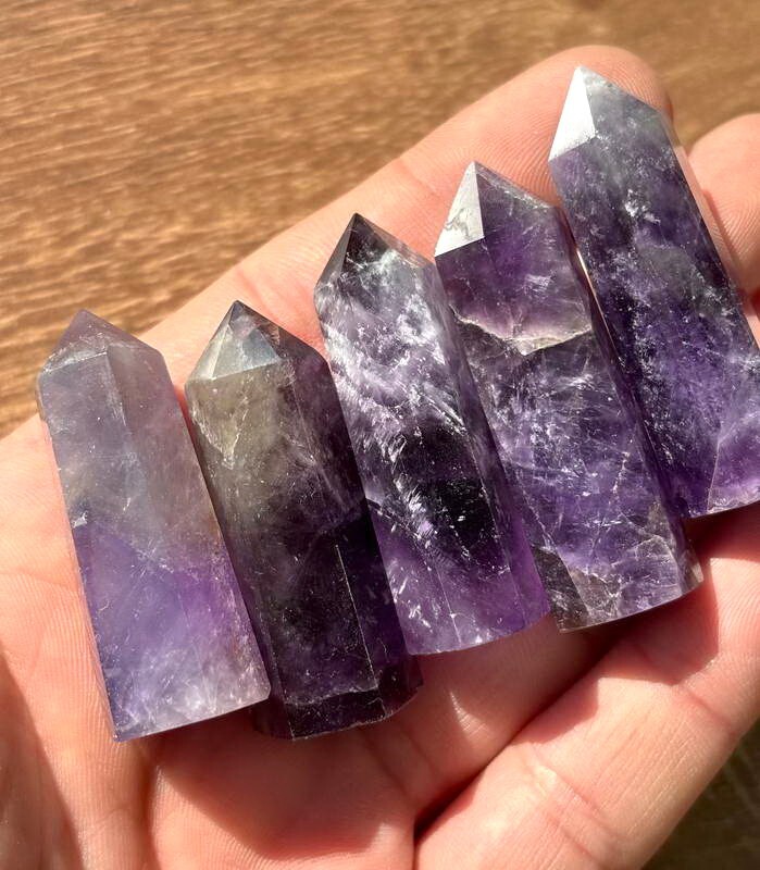 5pcs Small Amethyst Quartz Crystal Tower Point Wand Healing 40-50mm
