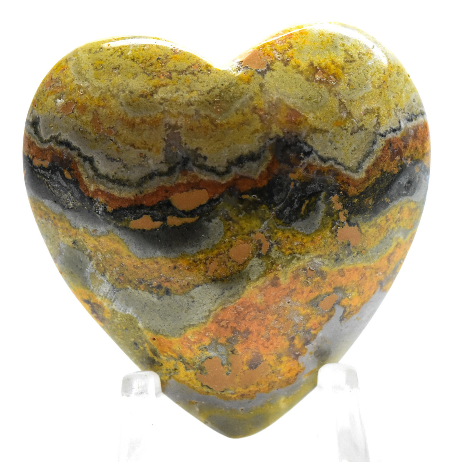 40mm Bumble Bee Jasper Heart Sparkling Natural Mineral Polished Stone Indonesia