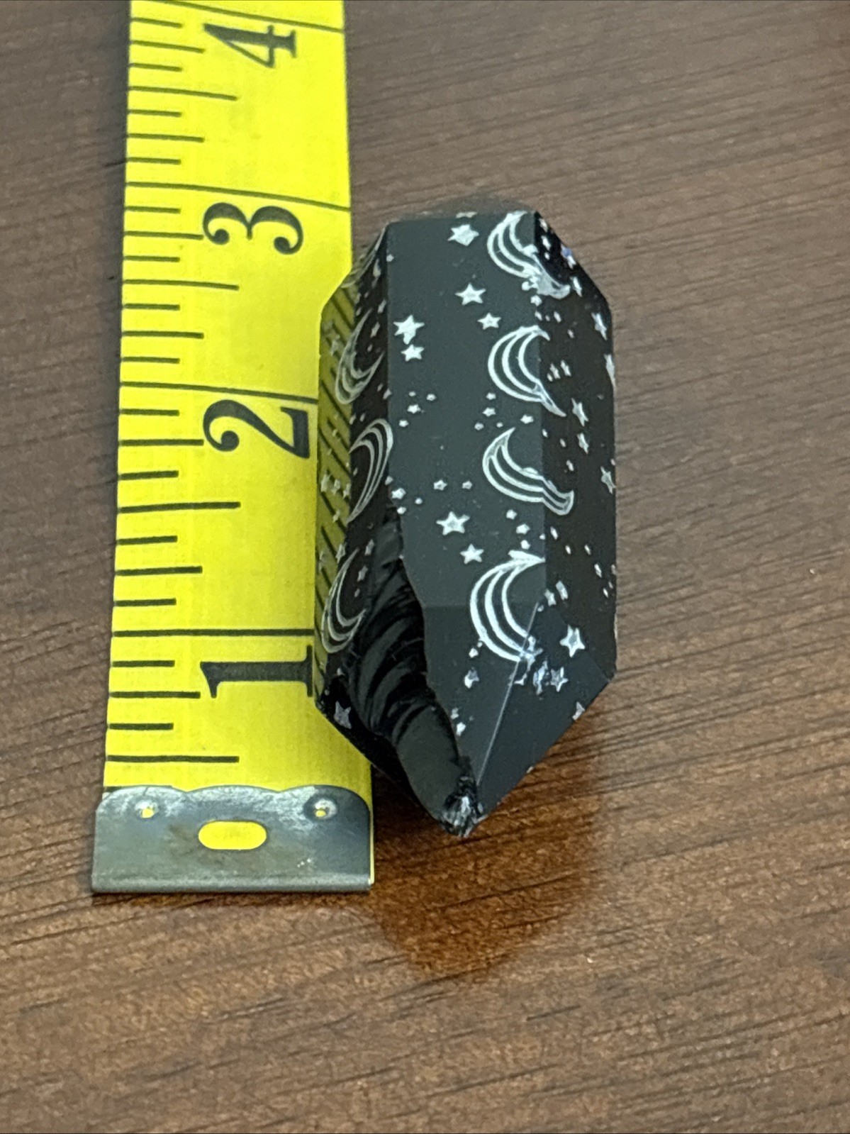 Black Obsidian Double Crystal Point Etched Moon Stars Symbols Celestial