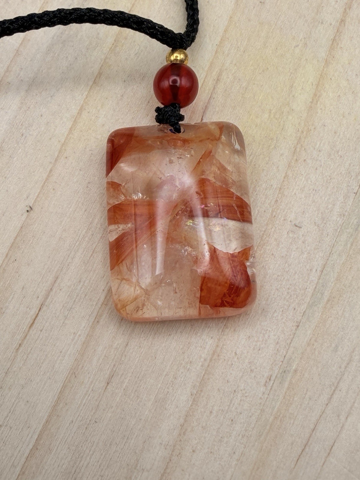 Red Fire Quartz Adjustable Rope Necklace Natural Crystal Gemstone Reiki Chakra