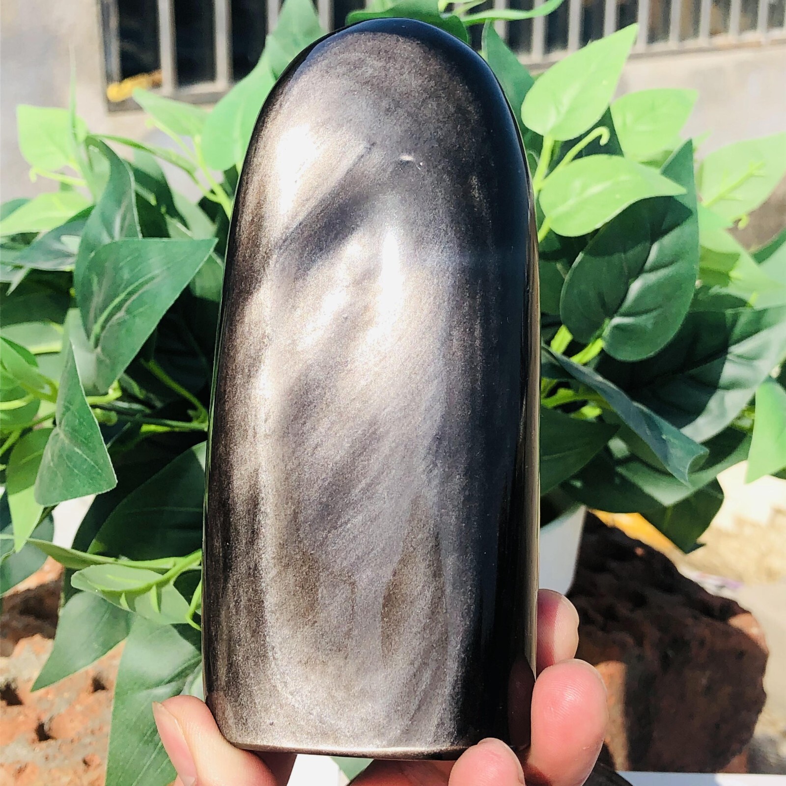 1.8lb Natural Standing Silver Obsidian Quartz Crystal Witch Mineral Meditation