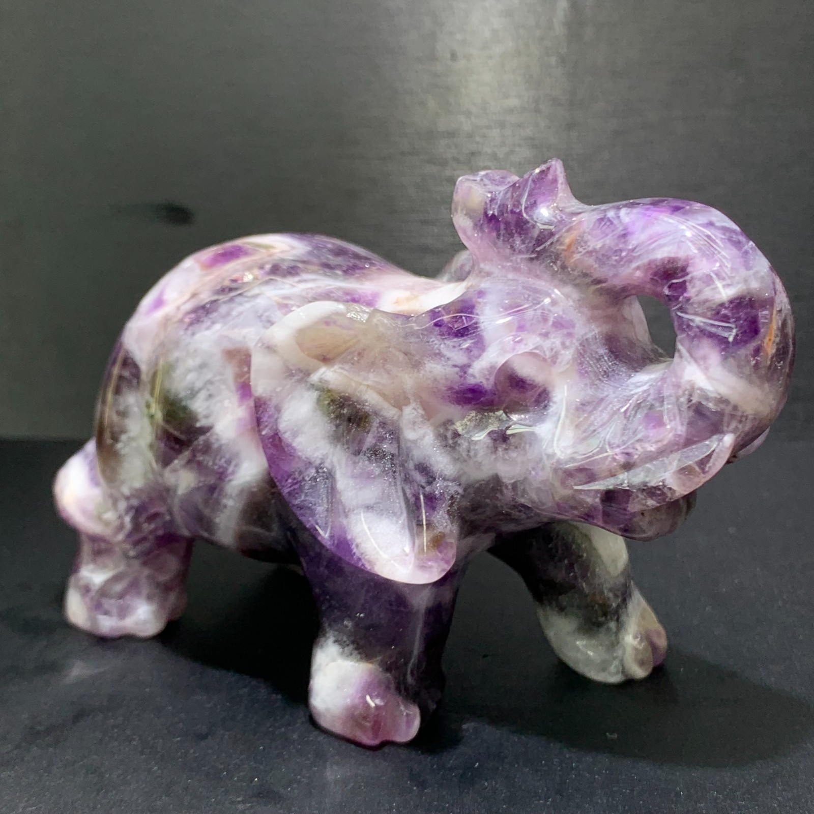 270g Natural Dream Amethyst Elephant Statue Crystal Reiki Carving Decor