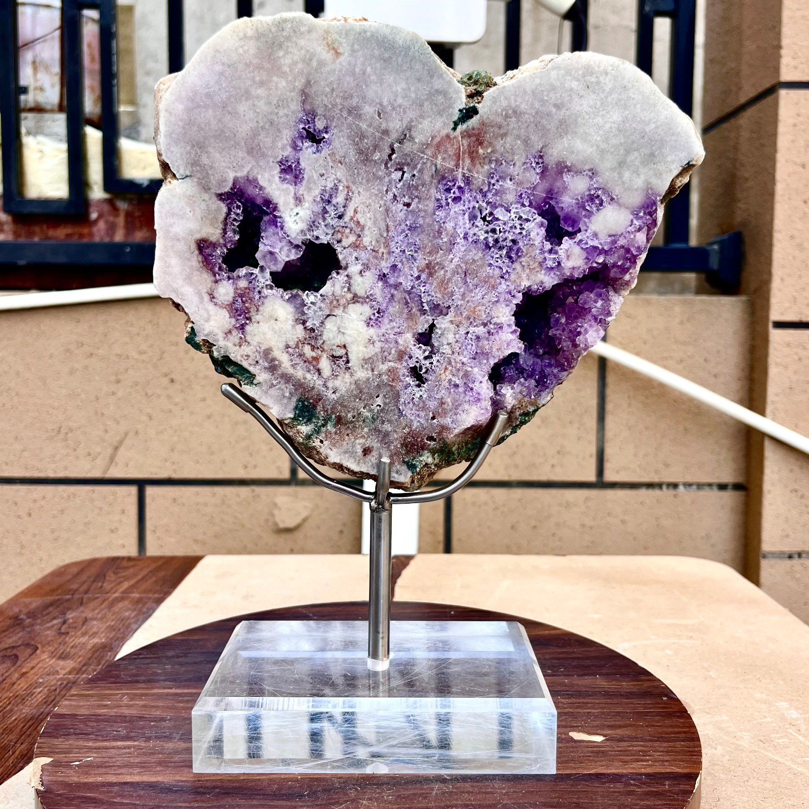 9.53LB Natural purple pink crystal raw ore hand carved heart-shaped healing
