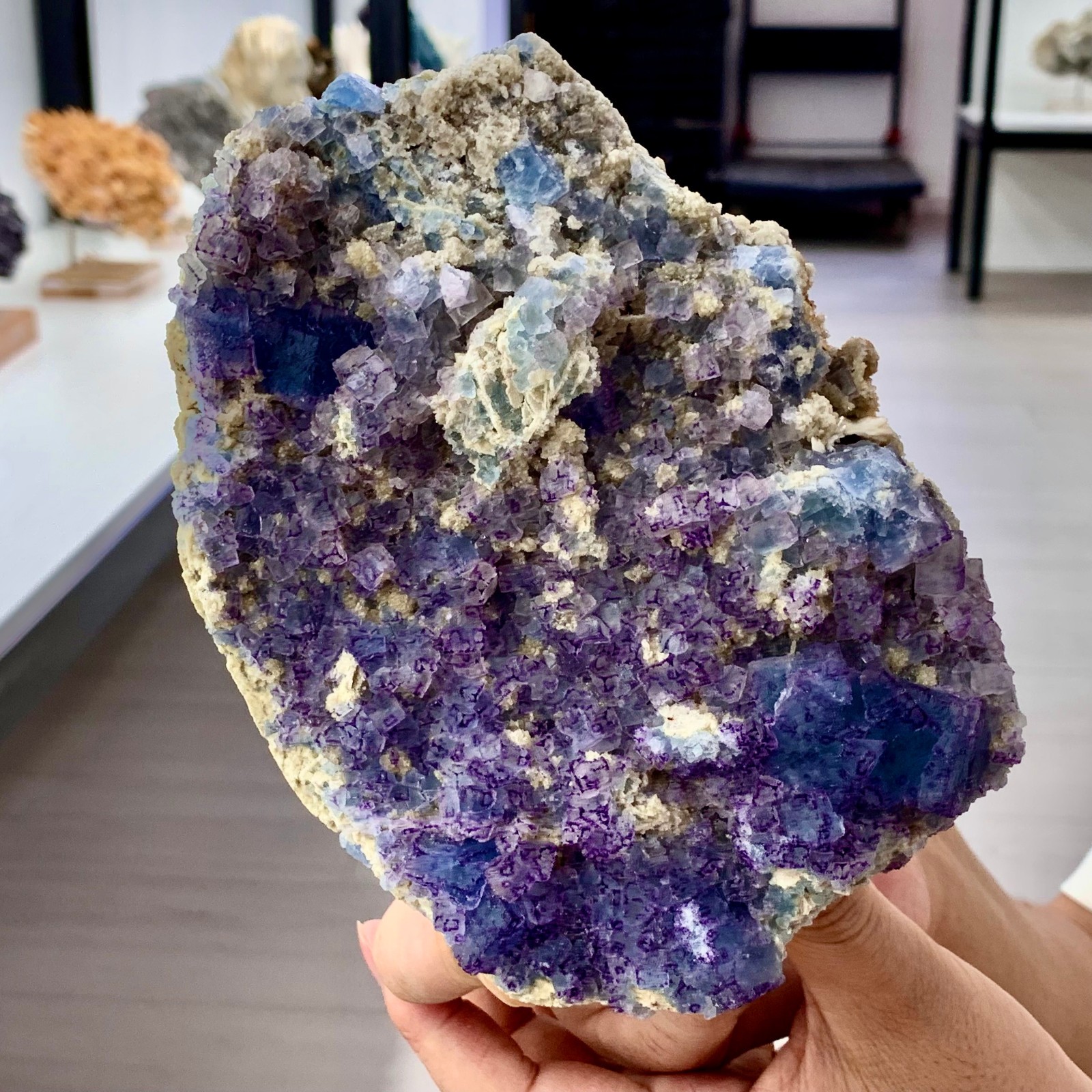 2.92LB Rare transparent purple-blue fluorite cube mineral crystal sample/China