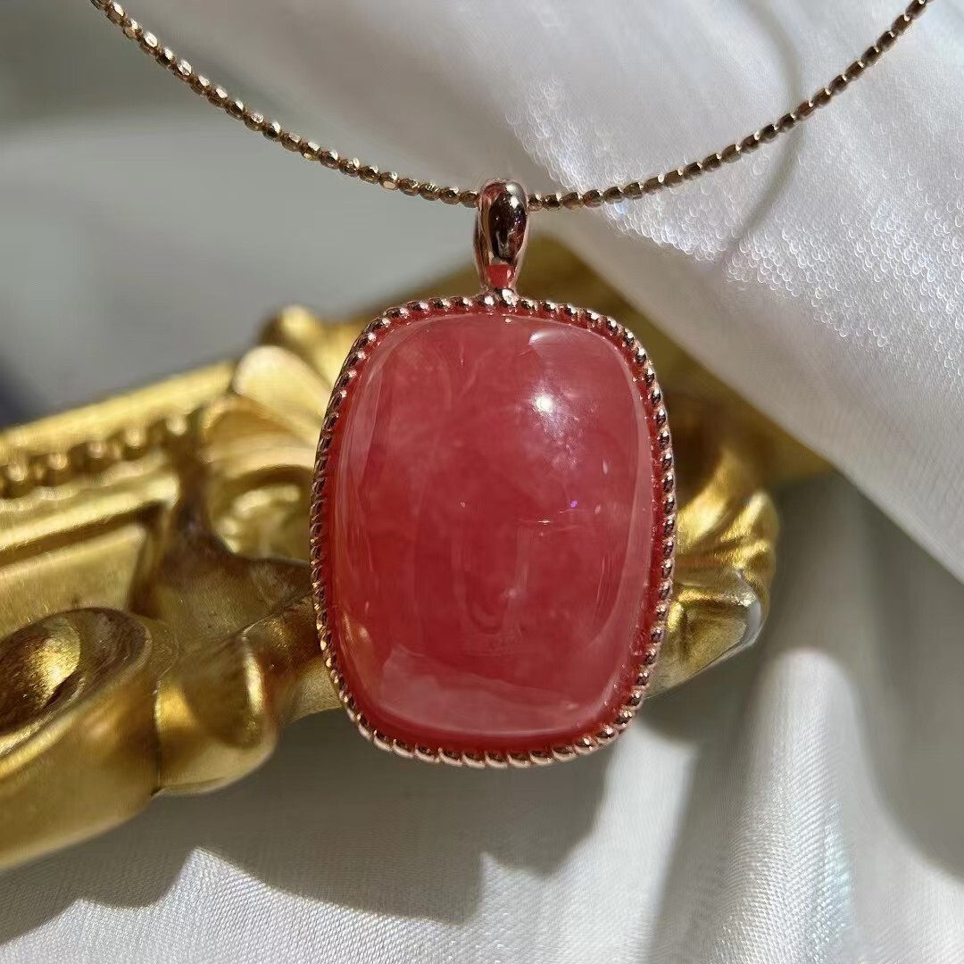 Natural Ice Rose Rhodochrosite Gemstone Pendant 925 AAAAA