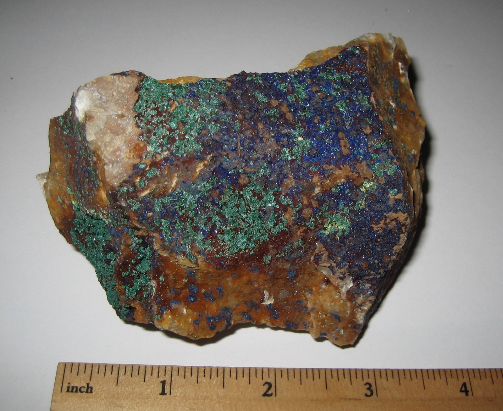AZURITE & MALACHITE CRYSTAL CLUSTER ON 3.4″ x 2″ STONE MATRIX MOROCCO 396.8grams