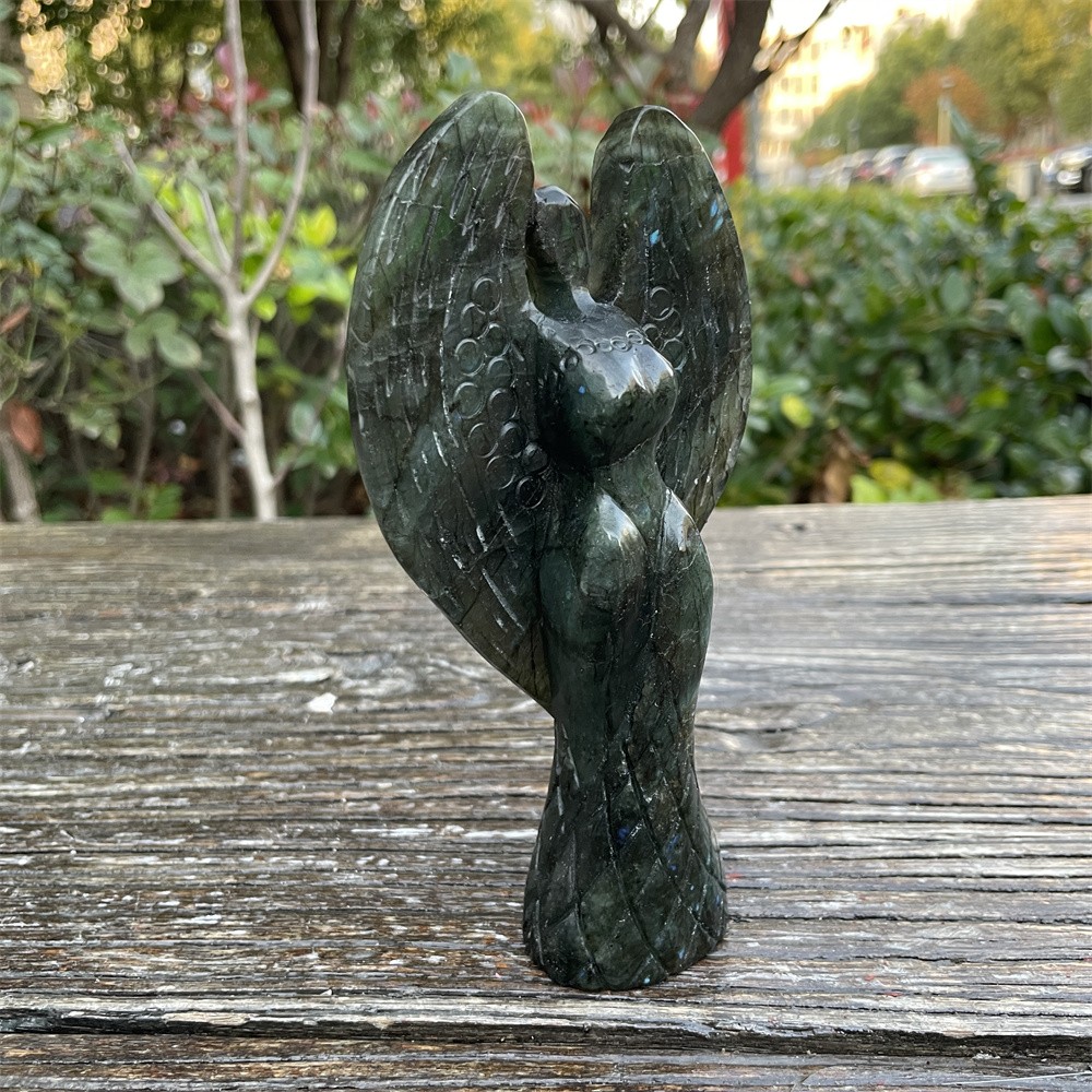 0.7LB 5.9″Natural Labradorite Angel Statue Crystal Heal Carving Energy Decor