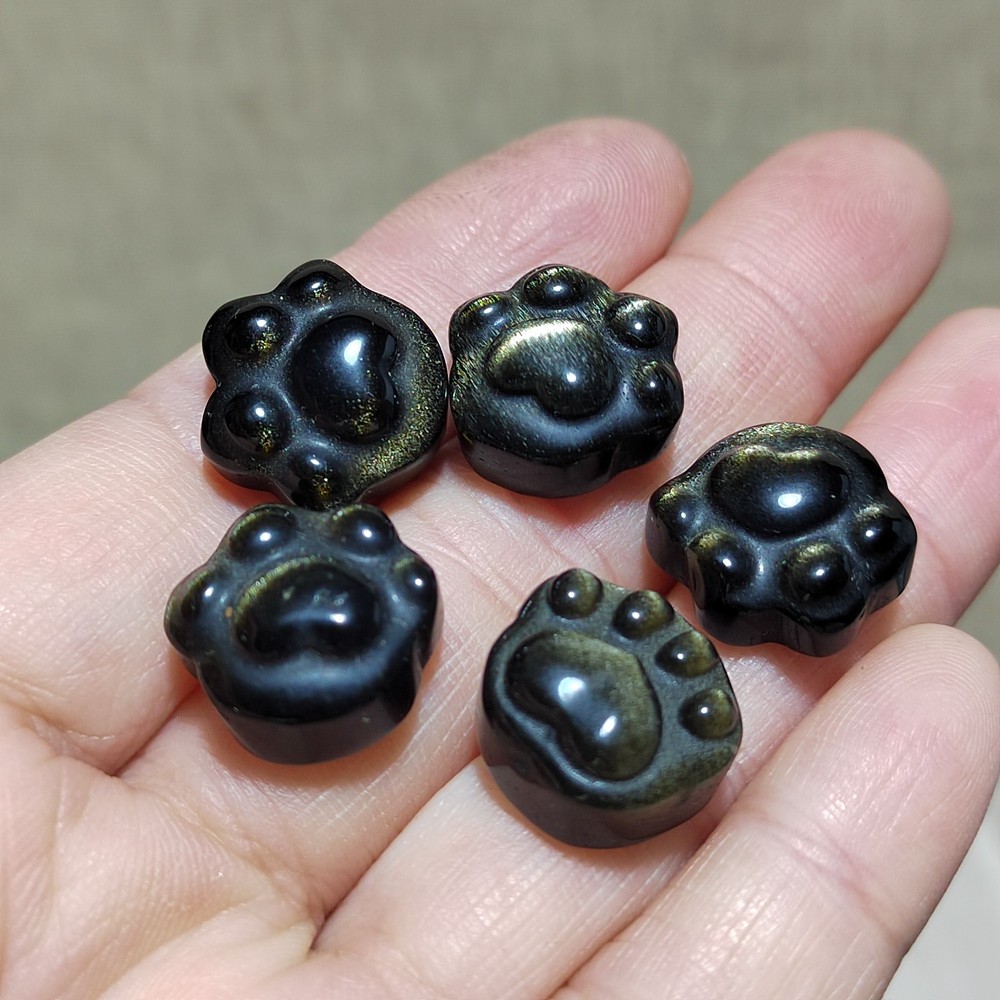 5pcs Natural Golden Obsidian Cat Claw Skull Carved Quartz Crystal Skull healing