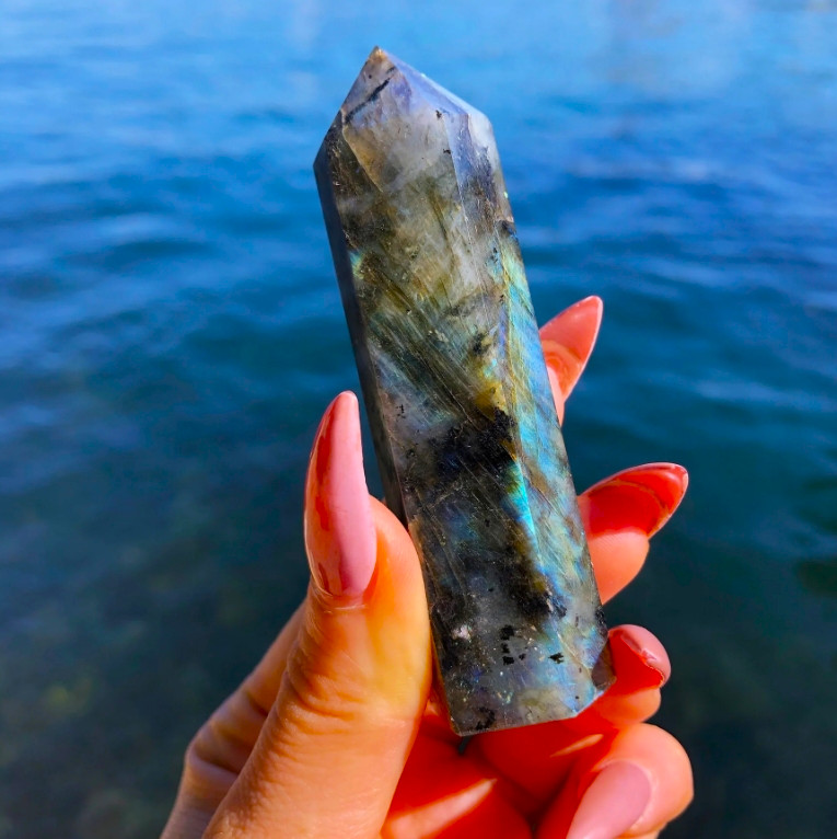 3.15″-3.54″ Natural Labradorite Crystal Tower Healing Crystal Obelisk Reiki Gift