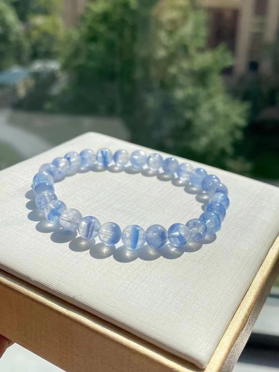 Natural Blue Dumortierite Quartz Rutilated Hair Round Beads Bracelet 7mm AAAAA