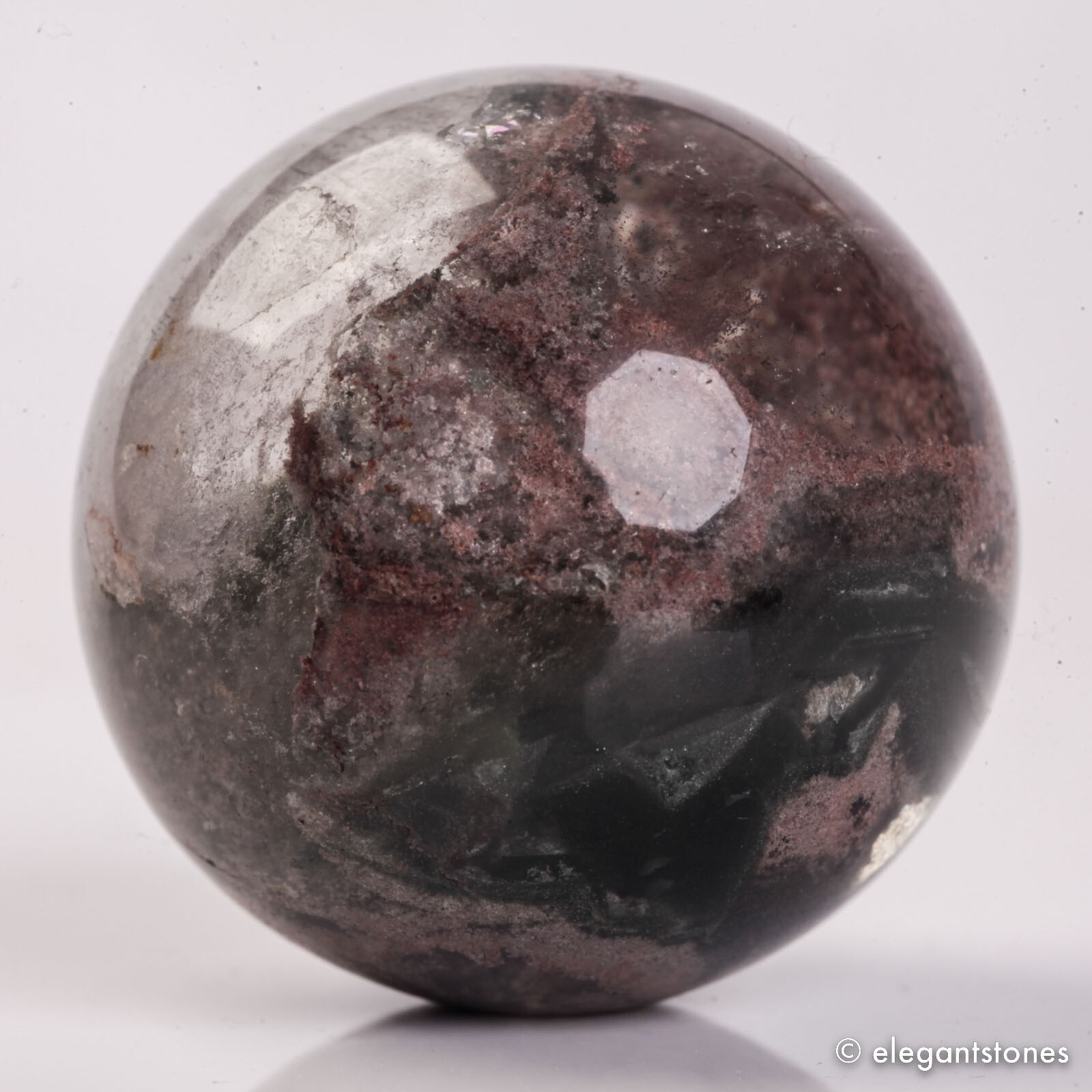 58g34mm Natural Garden/Phantom/Ghost/Lodolite Quartz Crystal Sphere Healing Ball