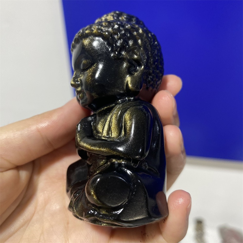 0.3LB 3.1″Natural A+Golden Obsidian Buddha Statue Crystal Reiki Carving Decor