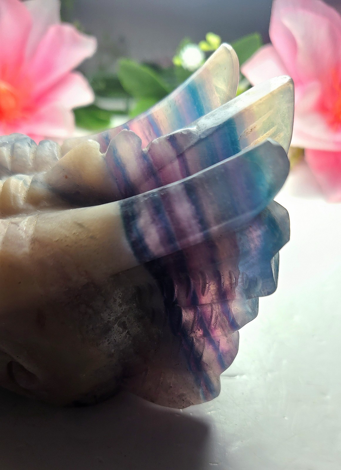 Large 5″ 303g Silky Fluorite Dragon Head Skull Crystal Stone Carving Statue