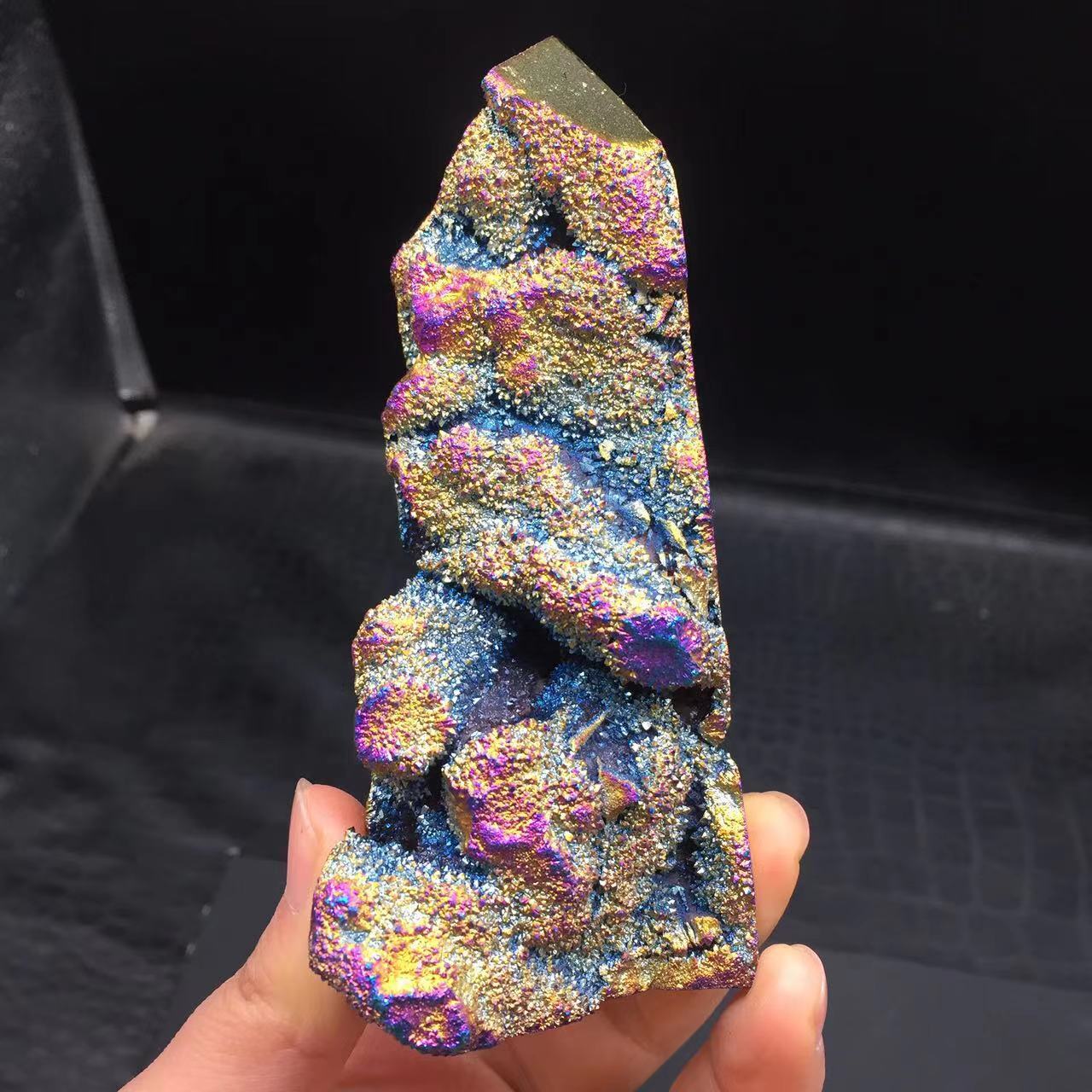 Angel Aura Natural Sphalerite Druzy Crystal Geode Point Pillar Healing Decorate