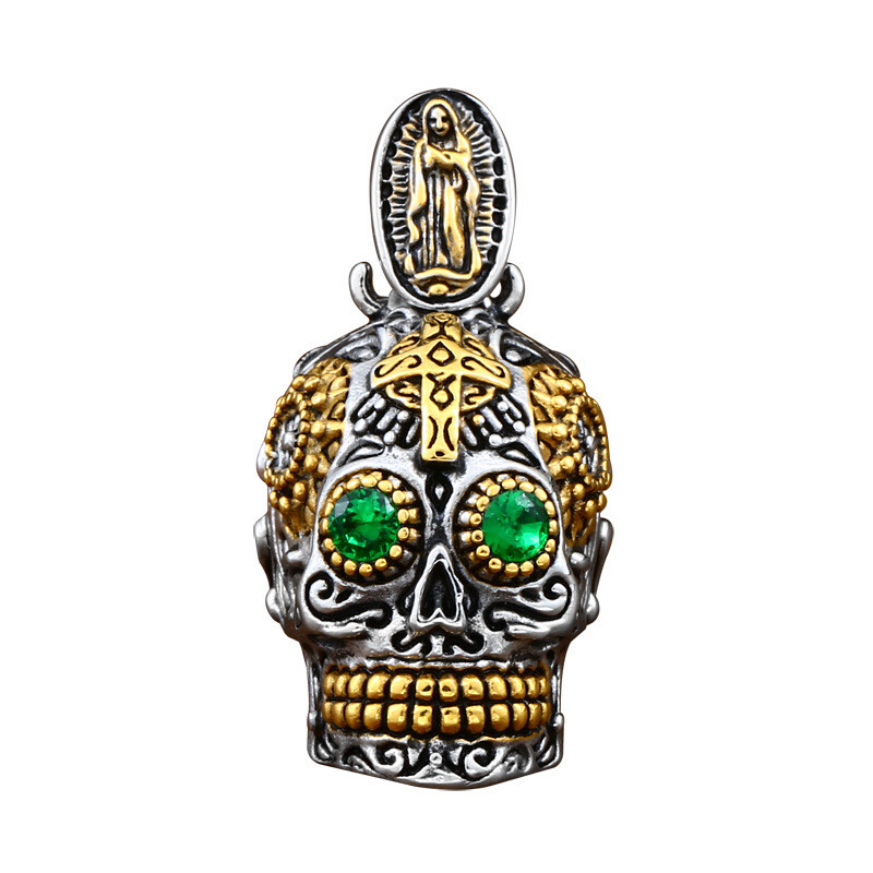 Men’s Fashion Jewelry Silver & Gold Skull Lightning Bolt Pendant Necklace