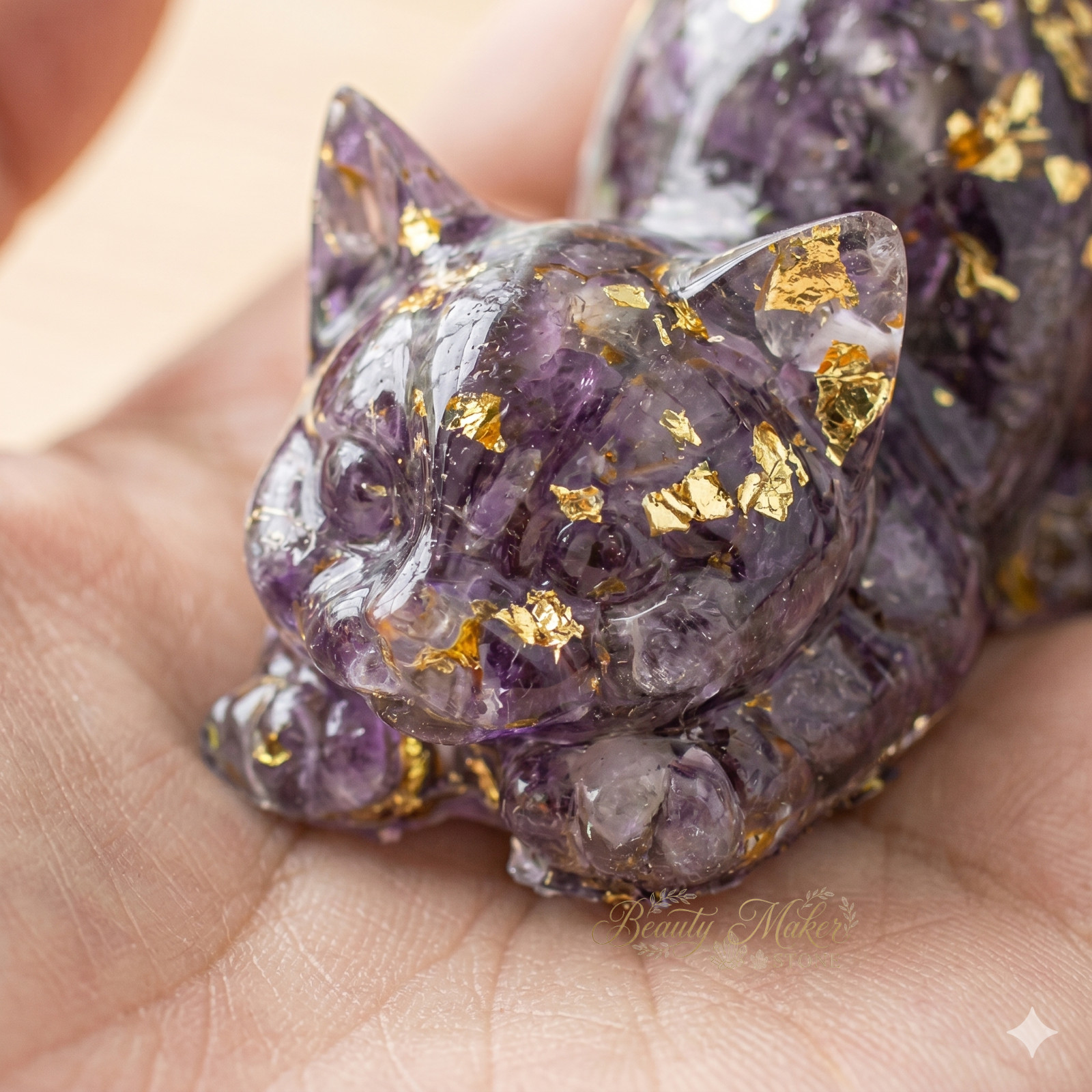 Natural Amethyst Crystal Cat Figurine Lucky Kitten Statue Home Office Decor Gift