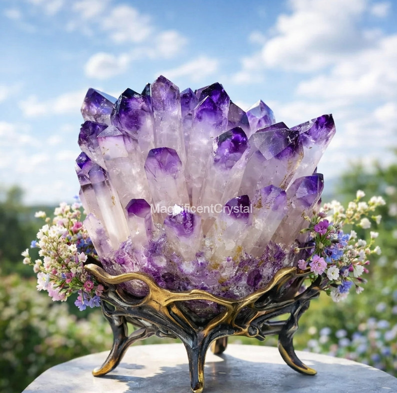 550G Rare Amethyst Geode Cluster Healing Light Purple Quartz Crystal Reiki Stone