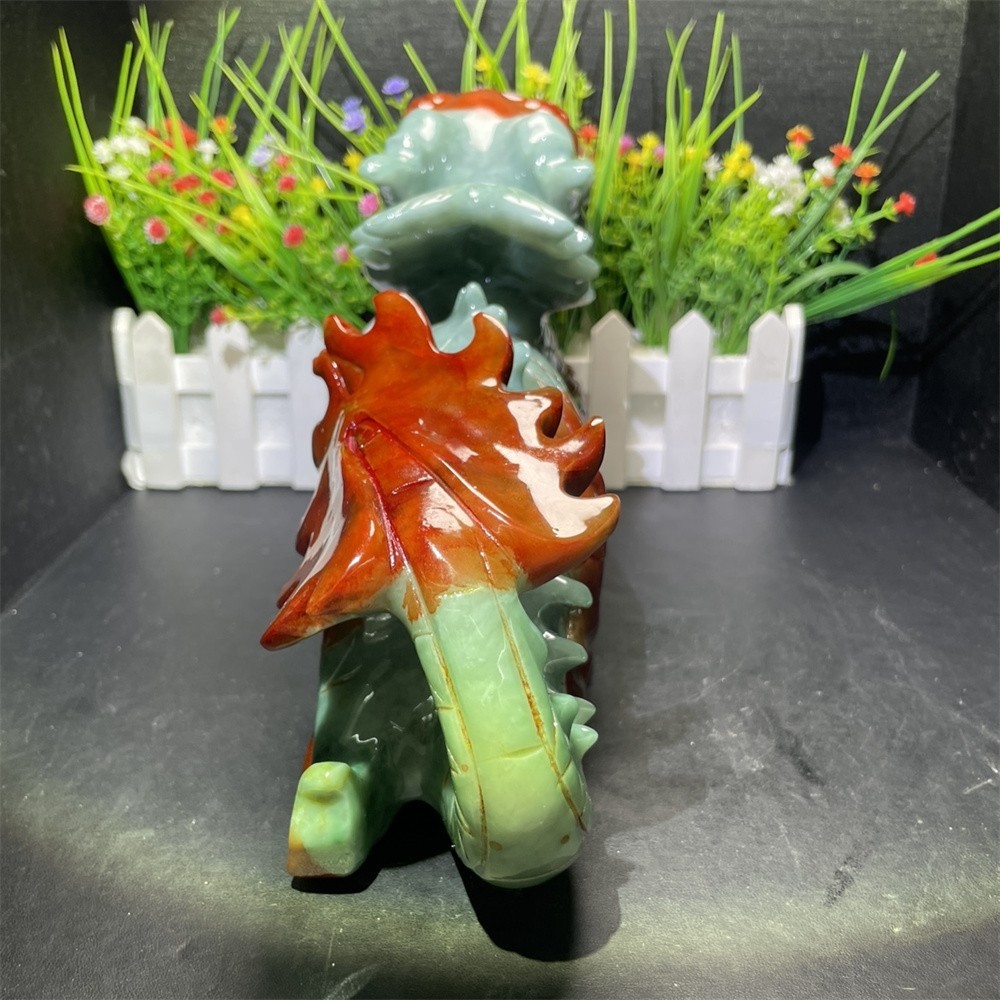 7.4LB 11″ Natural Xiuyan Jade Dragon Decor Crystal Healing Energy Carving Statue