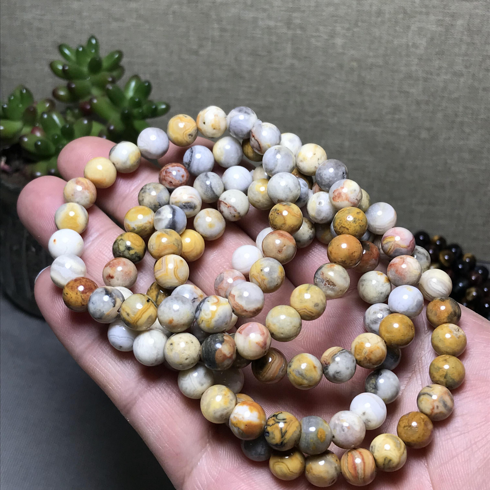 10Pcs Wholesal Natural Crazy agate bracelets Crystal ball sphere 8mm